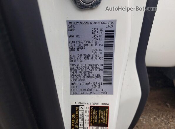 1N6ED1CL1RN645341 2024 NISSAN FRONTIER White Engine compartment view