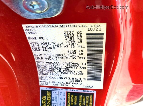 1N6ED1CL2NN618613 2022 NISSAN FRONTIER Red Вид підкапотного простору