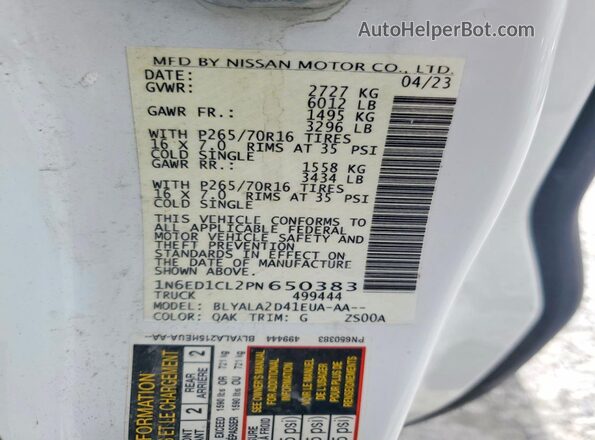 1N6ED1CL2PN650383 2023 NISSAN FRONTIER White 