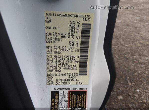 1N6ED1CL5NN670463 2022 NISSAN FRONTIER Белый Вид подкапотного пространства