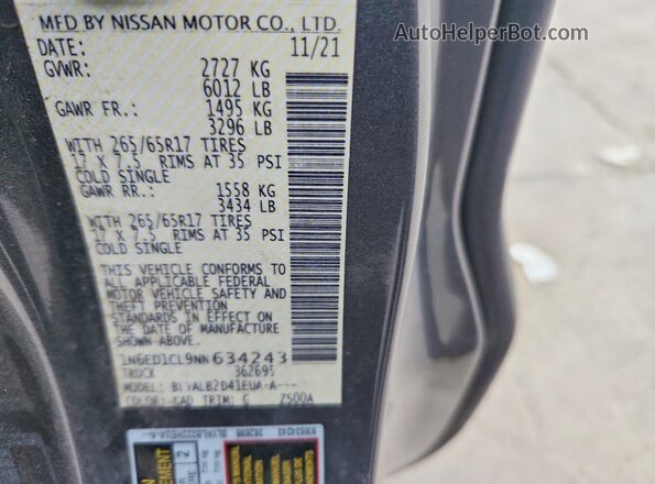 1N6ED1CL9NN634243 2022 NISSAN FRONTIER Gray 