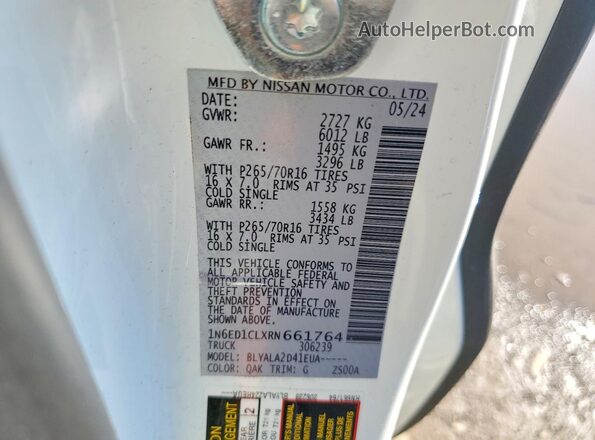 1N6ED1CLXRN661764 2024 NISSAN FRONTIER White Vista del compartimento del motor