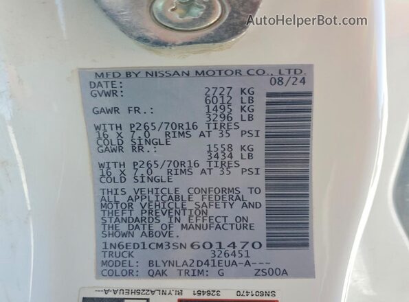 1N6ED1CM3SN601470 2025 NISSAN FRONTIER White Вид підкапотного простору