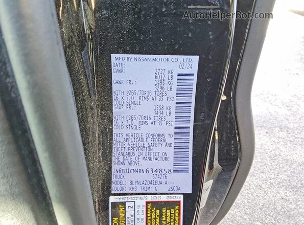 1N6ED1CM4RN634858 2024 NISSAN FRONTIER Black Engine compartment view