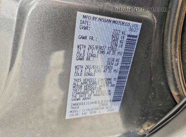 1N6ED1EJ1SN653599 2025 NISSAN FRONTIER Gray VIN կոդի պիտակի տեսք