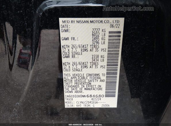 1N6ED1EK0NN684680 2022 NISSAN FRONTIER Black Շարժիչի բաժամունքի տեսք