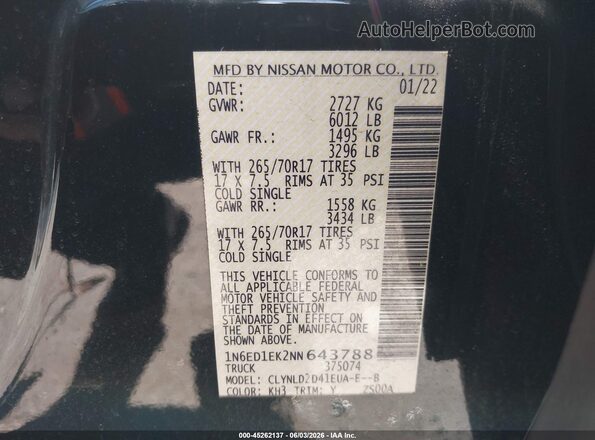 1N6ED1EK2NN643788 2022 NISSAN FRONTIER Black 