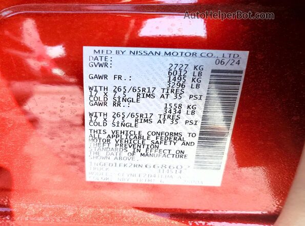 1N6ED1EK2RN668602 2024 NISSAN FRONTIER Red 