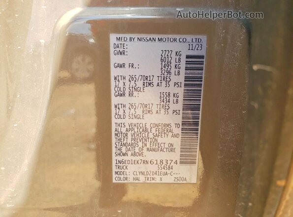 1N6ED1EK7RN618374 2024 NISSAN FRONTIER Gray Vista del compartimento del motor
