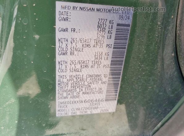 1N6ED1EKXSN606466 2025 NISSAN FRONTIER Green Vista del compartimento del motor