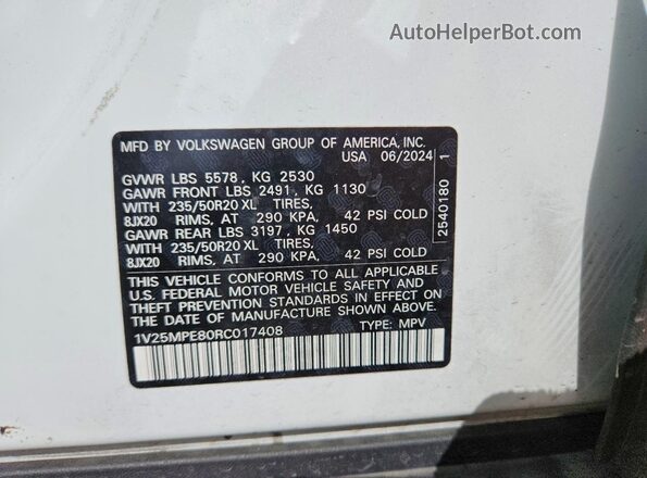1V25MPE80RC017408 2024 VOLKSWAGEN ID.4 White სალონის 360-გრადუსიანი ხედი
