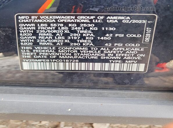 1V25MPE81PC018726 2023 VOLKSWAGEN ID.4 Black VIN կոդի պիտակի տեսք