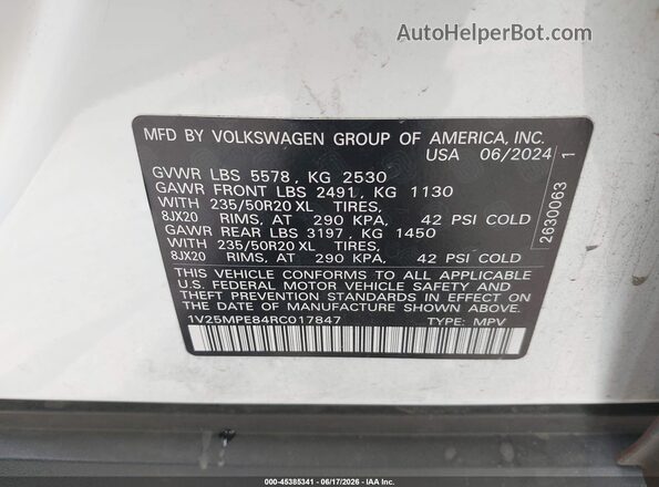 1V25MPE84RC017847 2024 VOLKSWAGEN ID.4 White Vista del compartimento del motor