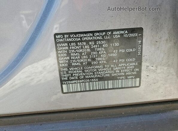 1V25MPE89PC051554 2023 VOLKSWAGEN ID.4 Gray VIN կոդի պիտակի տեսք