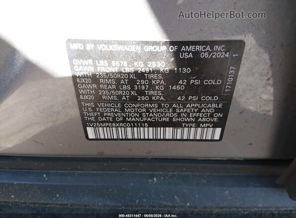 1V25MPE8XRC011115 2024 VOLKSWAGEN ID.4 Серебряный Вид подкапотного пространства
