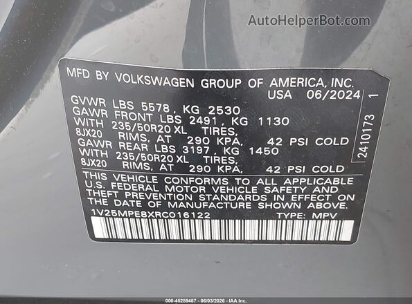 1V25MPE8XRC016122 2024 VOLKSWAGEN ID.4 Gray Vista del compartimento del motor