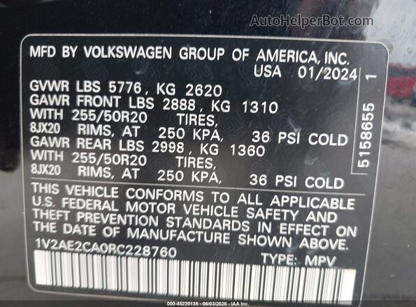 1V2AE2CA0RC228760 2024 VOLKSWAGEN ATLAS Black Widok komory silnika