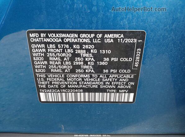 1V2AE2CA1RC220408 2024 VOLKSWAGEN ATLAS Blue 