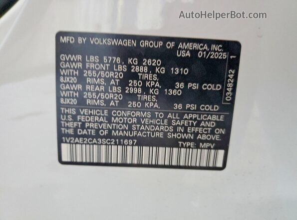 1V2AE2CA3SC211697 2025 VOLKSWAGEN ATLAS White 