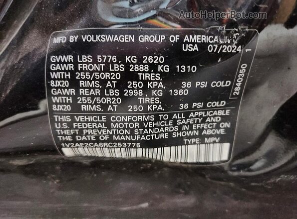 1V2AE2CA6RC253775 2024 VOLKSWAGEN ATLAS Black VIN կոդի պիտակի տեսք