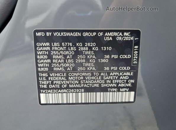 1V2AE2CA6RC262928 2024 VOLKSWAGEN ATLAS Silver Widok komory silnika