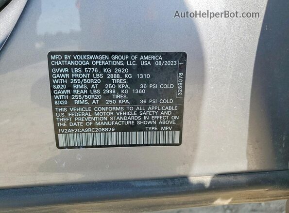 1V2AE2CA9RC208829 2024 VOLKSWAGEN ATLAS Silver Вид наклейки з VIN-кодом