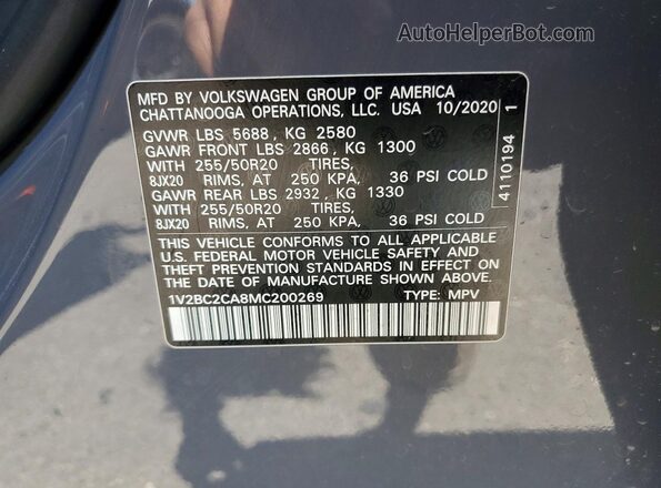 1V2BC2CA8MC200269 2021 VOLKSWAGEN ATLAS Gray 