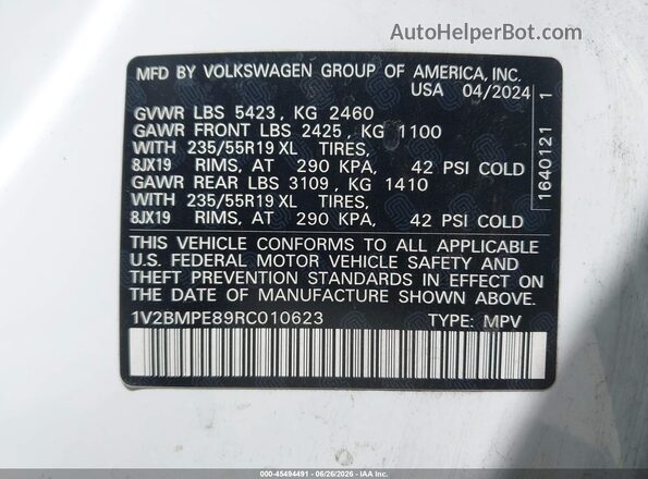 1V2BMPE89RC010623 2024 VOLKSWAGEN ID.4 White Вид підкапотного простору