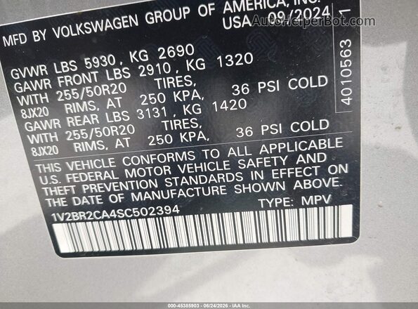 1V2BR2CA4SC502394 2025 VOLKSWAGEN ATLAS Silver Vista del compartimento del motor