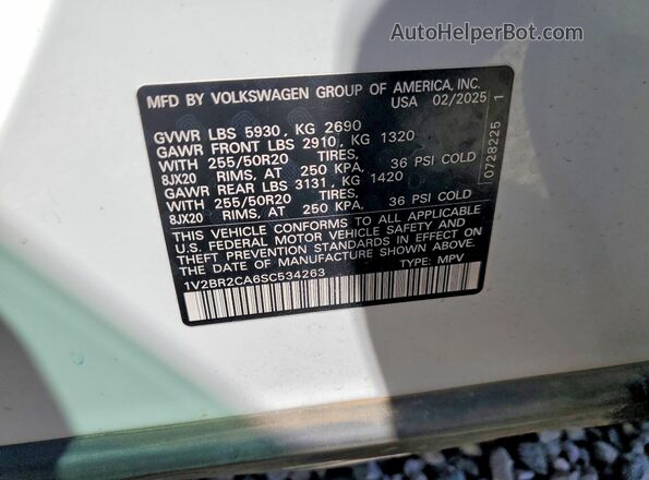 1V2BR2CA6SC534263 2025 VOLKSWAGEN ATLAS White 