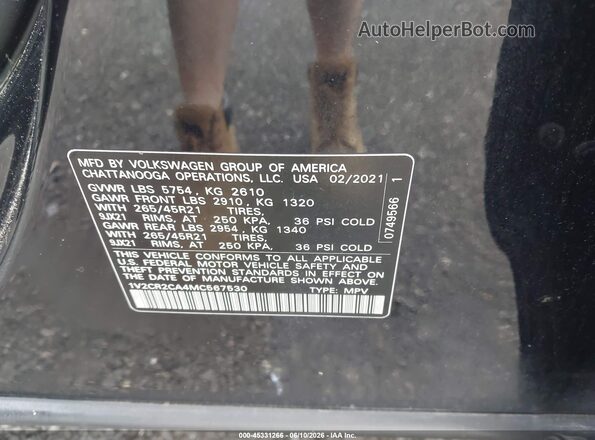 1V2CR2CA4MC567530 2021 VOLKSWAGEN ATLAS Black Engine compartment view