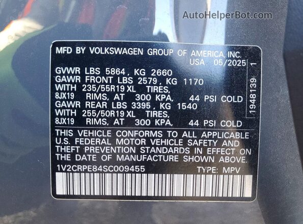 1V2CRPE84SC009455 2025 VOLKSWAGEN ID.4 Gray 360 interior view