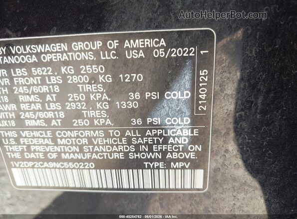 1V2DP2CA9NC550220 2022 VOLKSWAGEN ATLAS Black Widok komory silnika