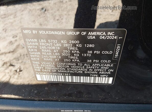 1V2DR2CA3RC581351 2024 VOLKSWAGEN ATLAS Black Вид підкапотного простору
