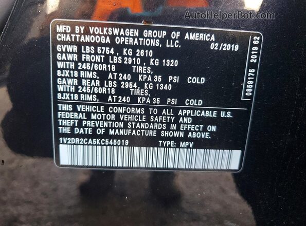 1V2DR2CA5KC545019 2019 VOLKSWAGEN ATLAS Black VIN կոդի պիտակի տեսք