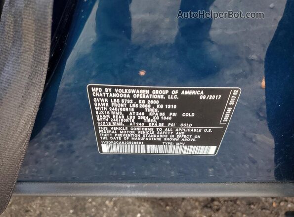 1V2DR2CA6JC528891 2018 VOLKSWAGEN ATLAS Blue VIN კოდის სტიკერის ხედი