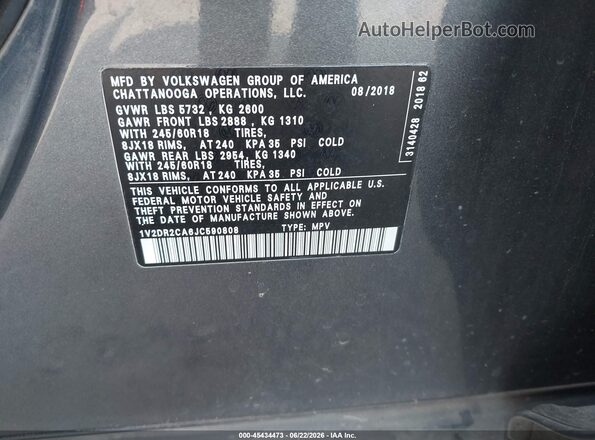 1V2DR2CA6JC590808 2018 VOLKSWAGEN ATLAS Gray Vista del compartimento del motor