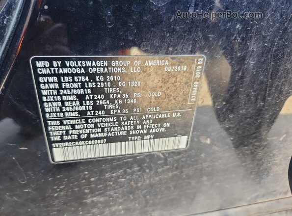 1V2DR2CA8KC603897 2019 VOLKSWAGEN ATLAS Black VIN կոդի պիտակի տեսք