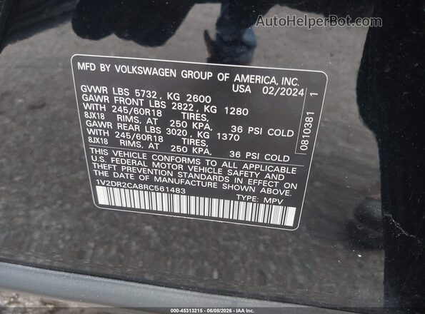 1V2DR2CA8RC561483 2024 VOLKSWAGEN ATLAS Black ძრავის განყოფილების ხედი