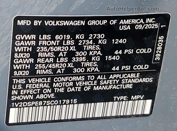 1V2DSPE87SC017915 2025 VOLKSWAGEN ID.4 Gray 360 interior view