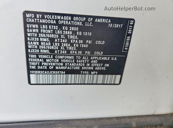 1V2ER2CA2JC533784 2018 VOLKSWAGEN ATLAS White 