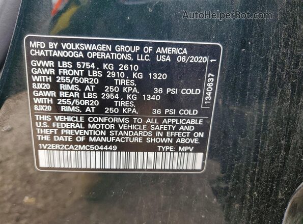 1V2ER2CA2MC504449 2021 VOLKSWAGEN ATLAS Black Սալոնի 360 աստիճան տեսք