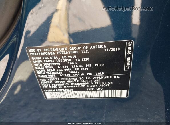 1V2ER2CA7KC520496 2019 VOLKSWAGEN ATLAS Blue Շարժիչի բաժամունքի տեսք