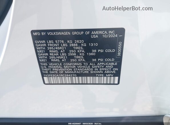 1V2FE2CA1RC264270 2024 VOLKSWAGEN ATLAS Белый Вид подкапотного пространства