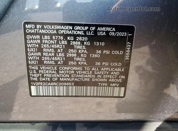 1V2FE2CA6RC209653 2024 VOLKSWAGEN ATLAS Gray VIN կոդի պիտակի տեսք