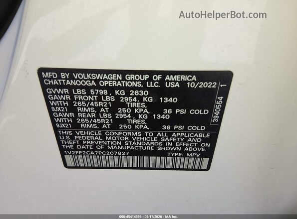 1V2FE2CA7PC207827 2023 VOLKSWAGEN ATLAS White Вид підкапотного простору