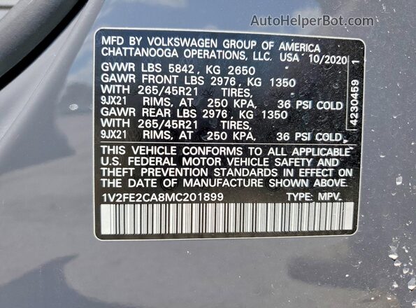1V2FE2CA8MC201899 2021 VOLKSWAGEN ATLAS Gray 