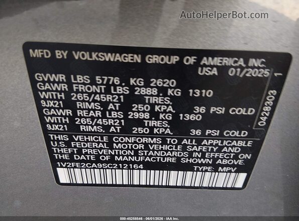 1V2FE2CA9SC212164 2025 VOLKSWAGEN ATLAS Silver Շարժիչի բաժամունքի տեսք