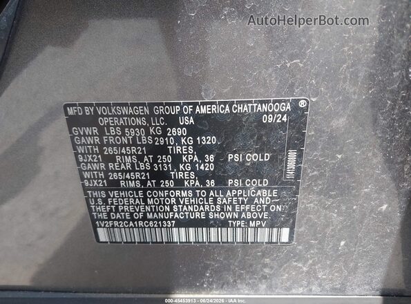 1V2FR2CA1RC621337 2024 VOLKSWAGEN ATLAS Серый Вид подкапотного пространства