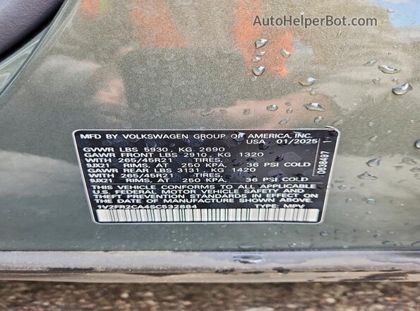 1V2FR2CA4SC532884 2025 VOLKSWAGEN ATLAS Зеленый 